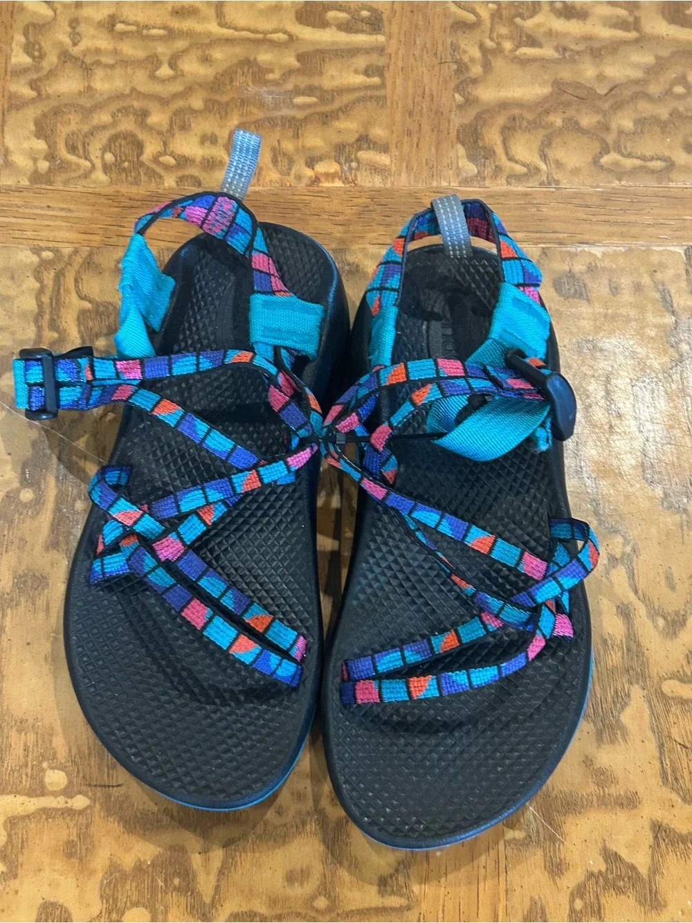 Chaco Women's Black Sandals with Teal, Pink & Orange Accent Straps